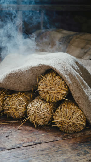 Extreme macro of a cut rice straw stalk showing hollow fibrous interior and fine surface texture, pale gold fibers, scientific close-up, crisp lighting