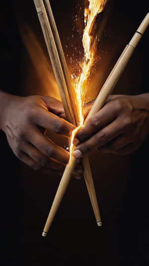 The exact moment hands snap apart a pair of cedar waribashi, close side view, split fibers visible, dramatic warm light