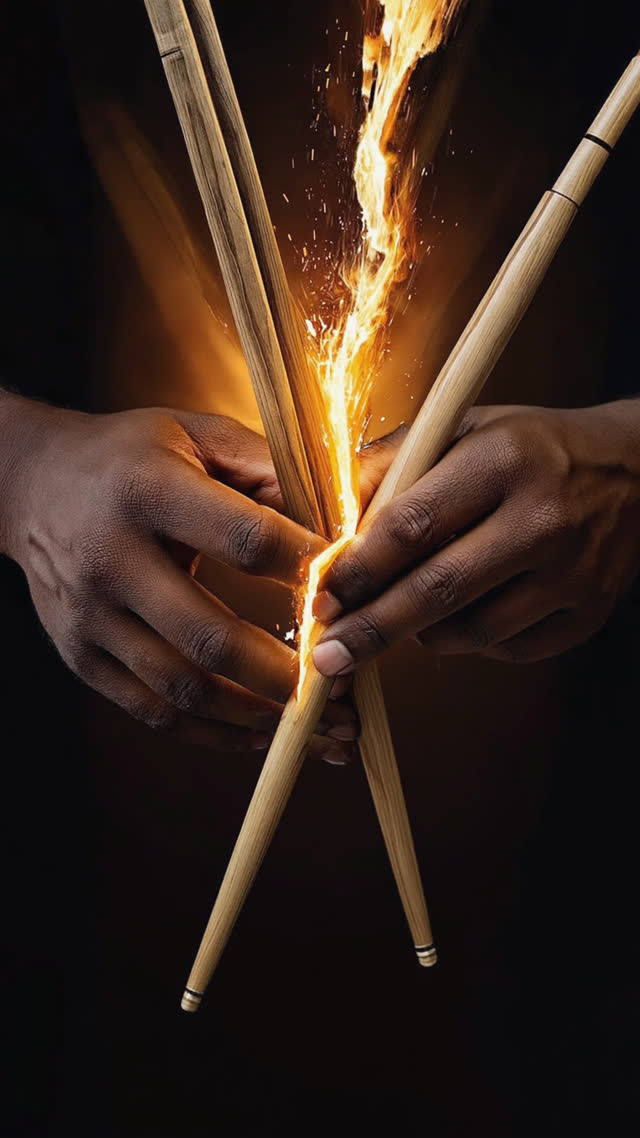 The exact moment hands snap apart a pair of cedar waribashi, close side view, split fibers visible, dramatic warm light